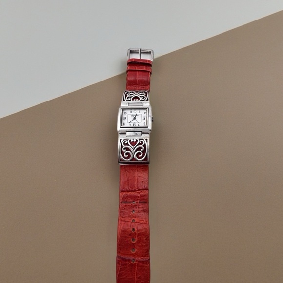 Brighton Terrassa Women\'s Watch with a red leather band. New Battery Installed